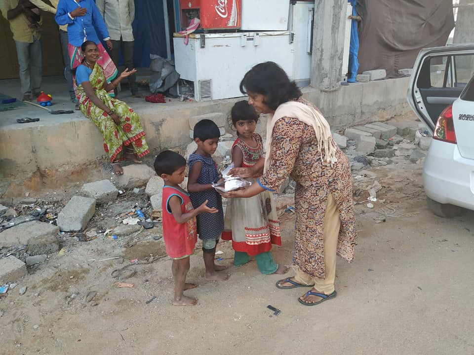 Food distribution to poor children in South India